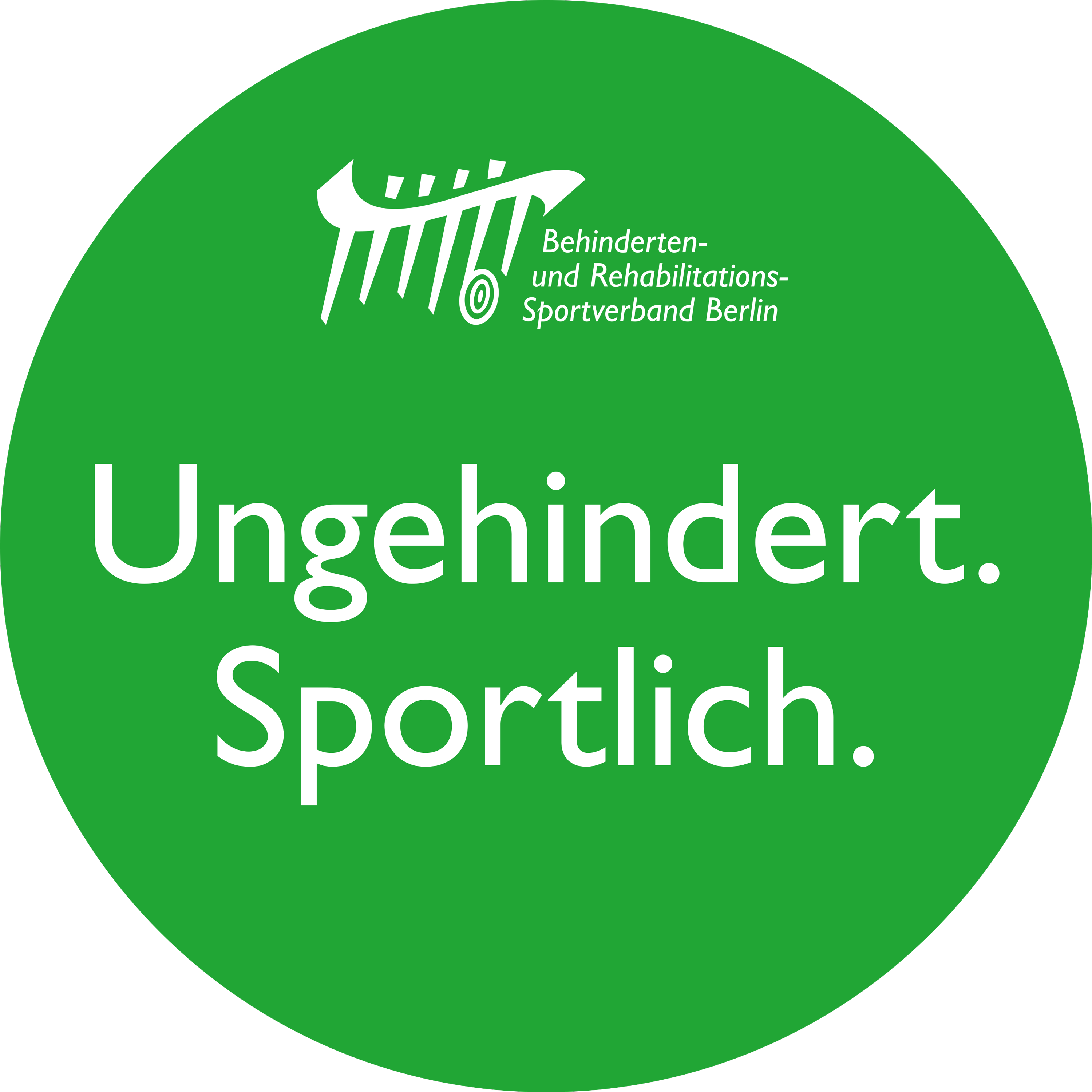Logo des BSB mit Schriftzug Ungehindert. Sportlich. - weiße Schrift auf grünem Punkt
